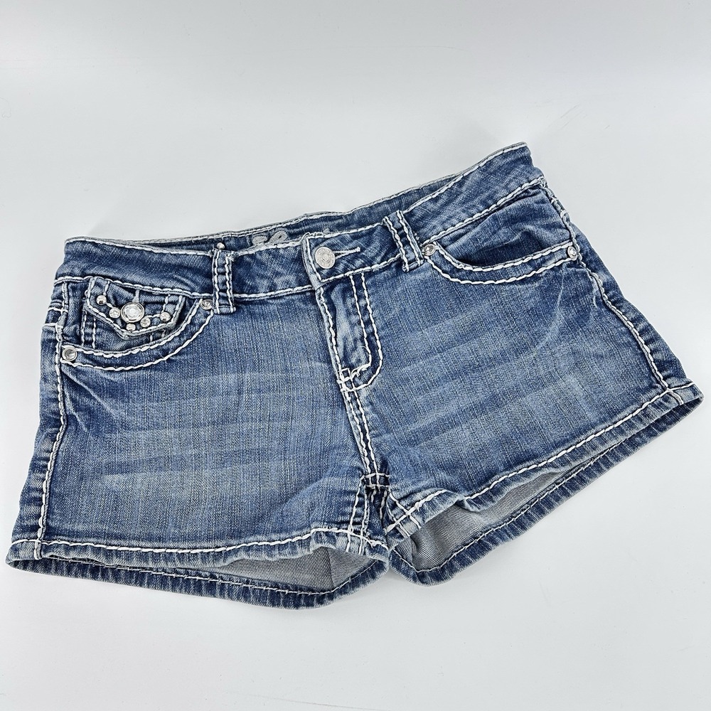 Y2K Micro Denim Shorts Low Rise‎ Rhinestone McBling Western Coquette Festival